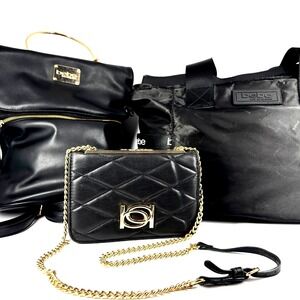 VTG Y2K Bebe Black w/ Gold Hardware Crossbody Backpack & Tote Logo Glam Set of 3